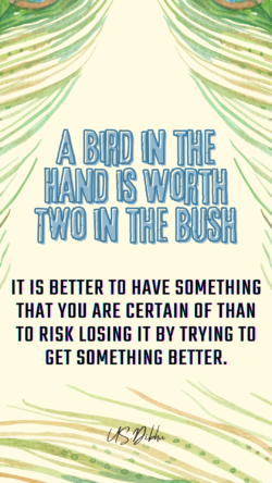 A Bird in hand is worth more than two in bush proverb Illustrated